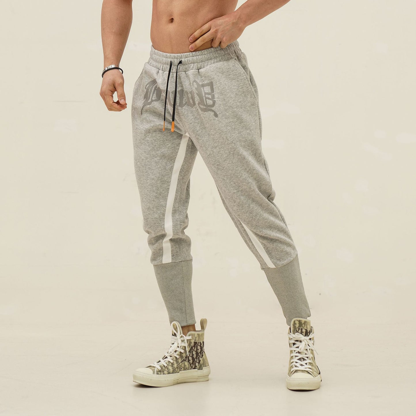 Fall Sports Men's Running High Bundle Foot Thread Casual Color Matching Training Print Revive Nine Pants