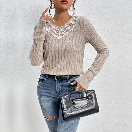 Autumn New Women's Solid Color Long Sleeve V-Neck Sweater