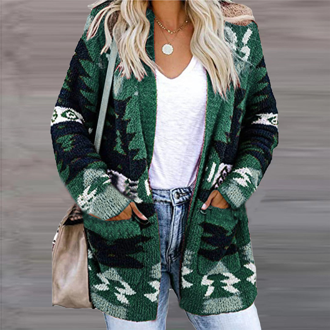 Autumn Winter Women's Loose Halloween Sweater Christmas Printed Knitted Long-Sleeved Cardigan