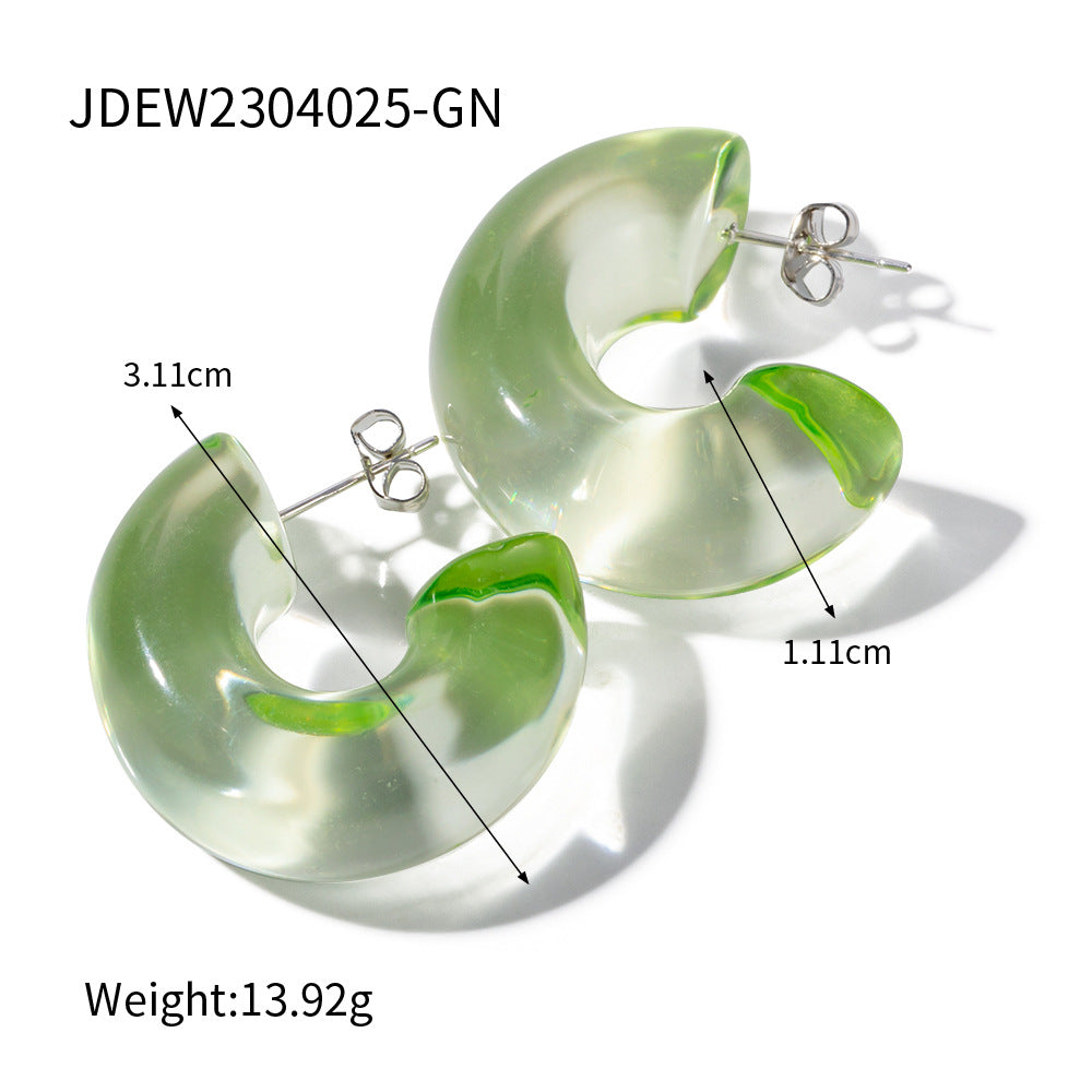 5pcs Simple Daily Jewelry Solid Color Transparent Environment-Friendly Resin Semi-Round Steel Needle Earrings Resin Twist Ring Trendy Earrings