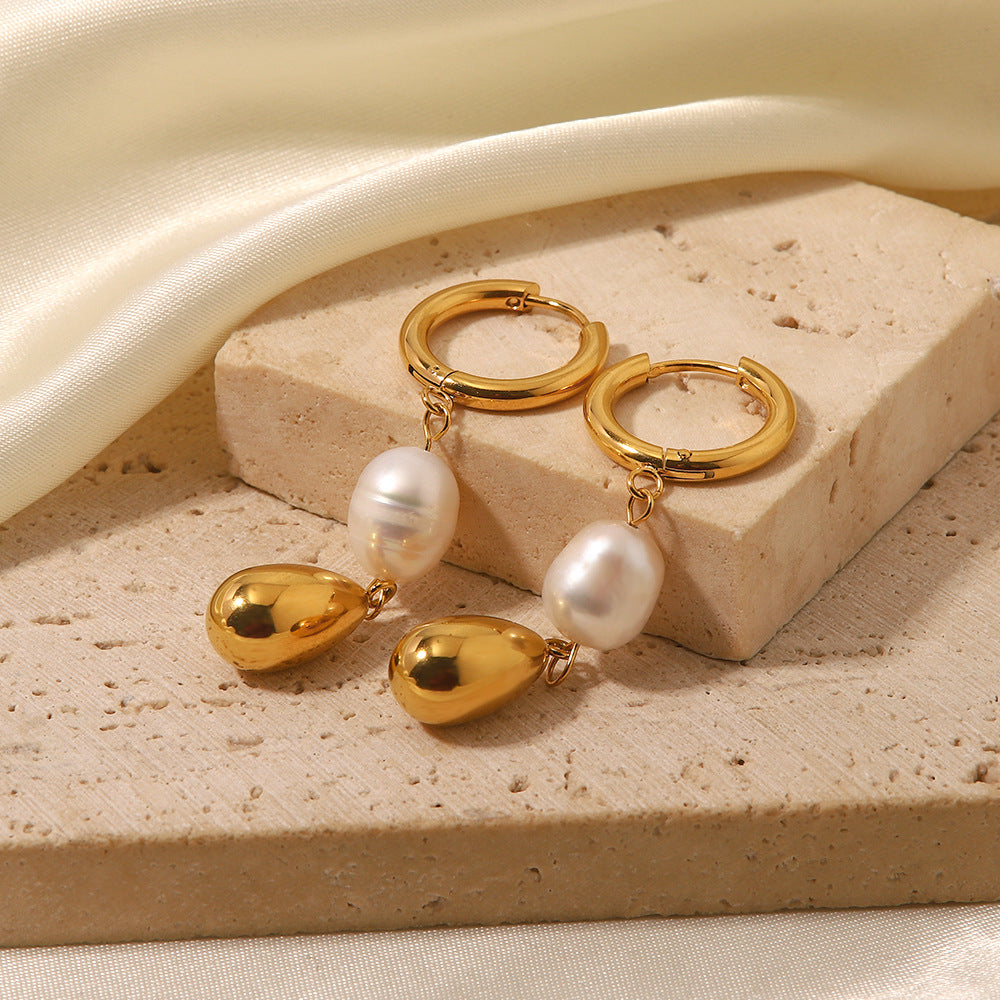 5pcs Natural Pearl Plated 18-Karat Gold Earrings Simple Temperament Does Not Fade All Matching Earrings