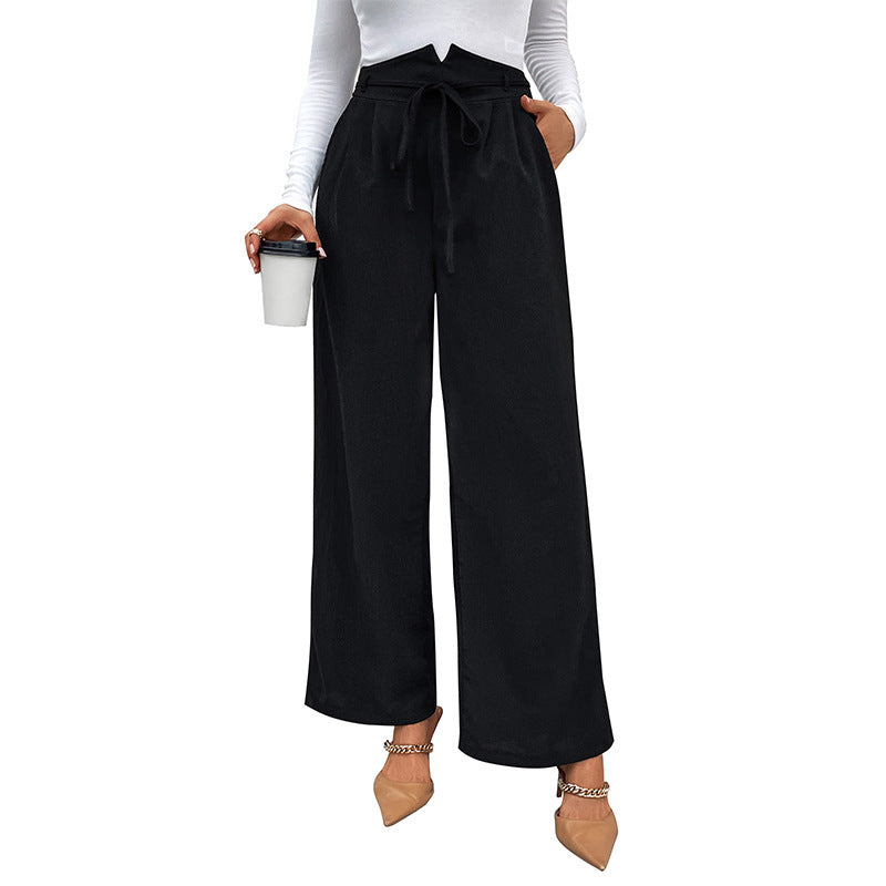 Casual High-Waist Wide-Leg Pants Straight Commuter Casual Pants Spring And Autumn New Loose Lace-Up Pants