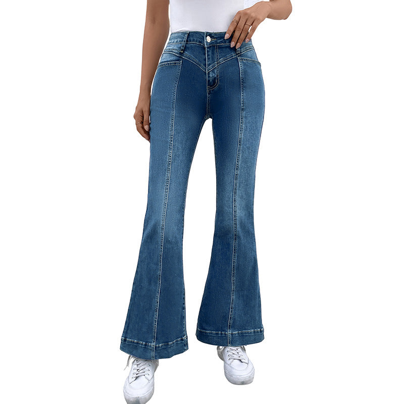Autumn New Solid Color Bell-Bottom Pants Women Casual Style With High Waist Slim Jeans