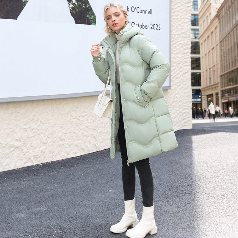 Fashionable Temperament Cotton-Padded Jacket Women's Mid-Long Winter New Down Padded Jacket Long Sleeves Over The Knee Loose Waist Cotton-Padded Jacket Tide