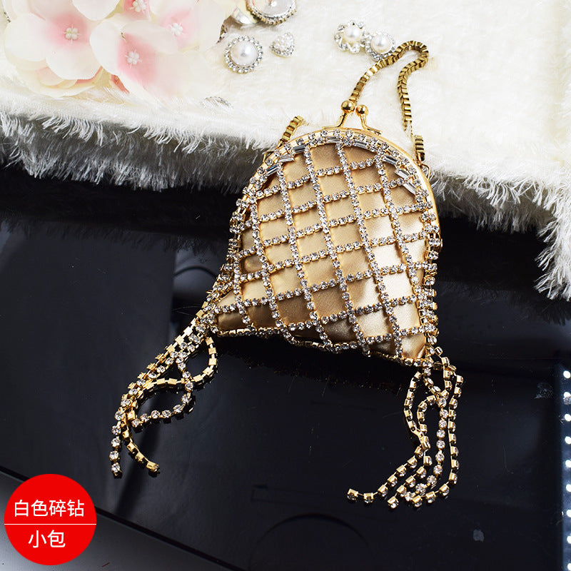 Summer New Popular Diamond-Encrusted Niche Diy Dinner Party Pearl Hand-Held Diagonal Banquet Bag