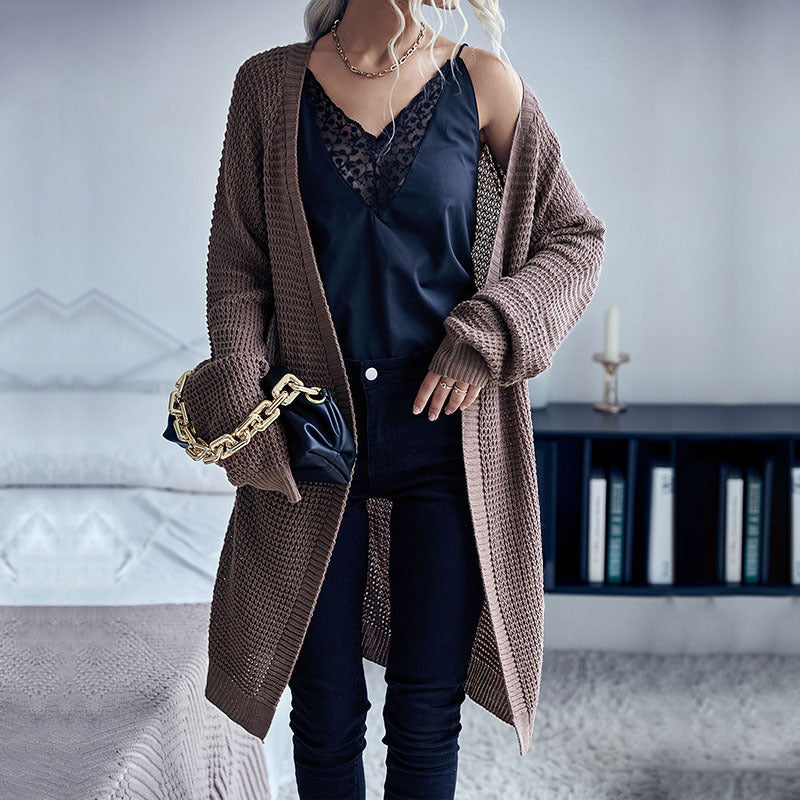 Autumn And Winter Women's Solid Color Long Cardigan Sweater Coat