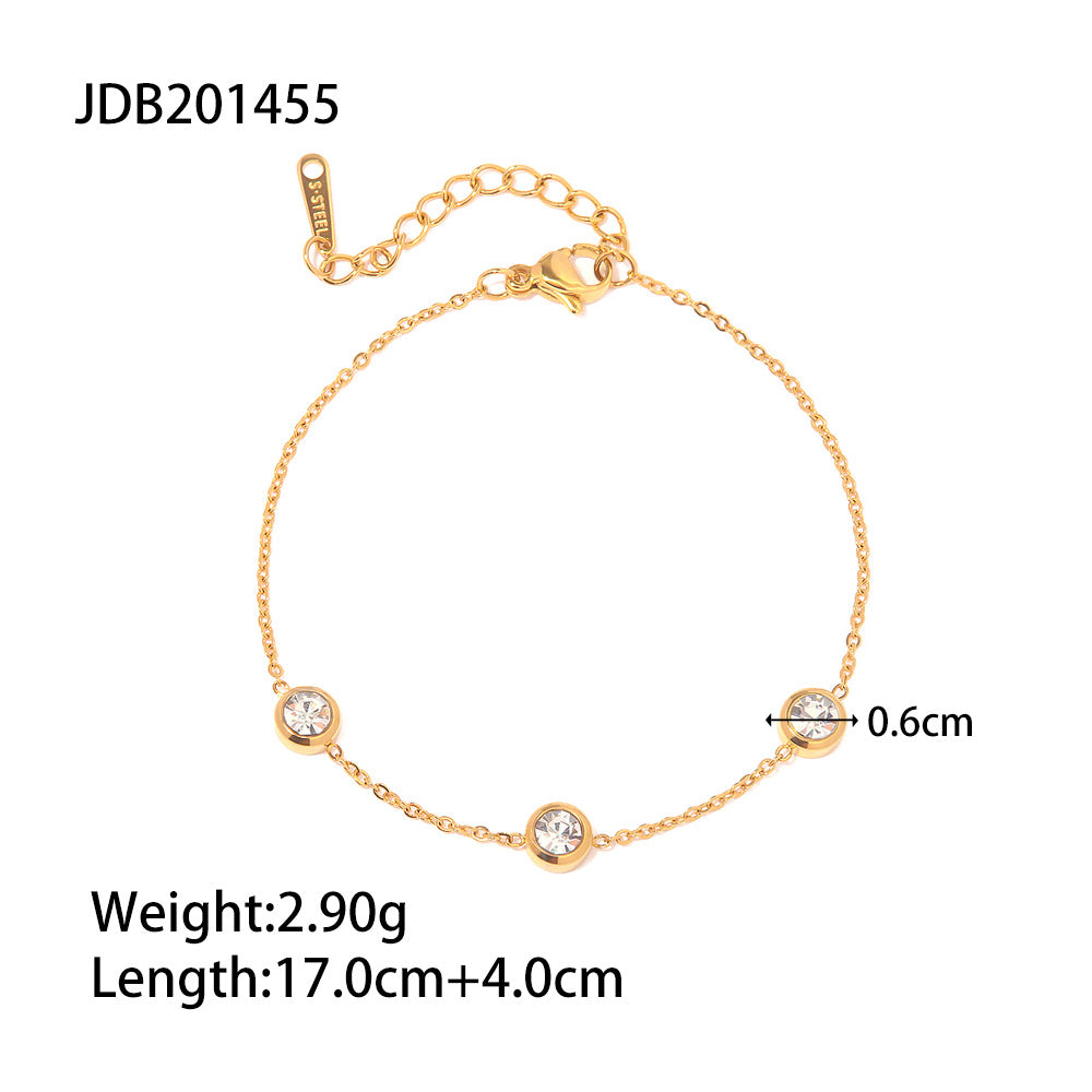 5pcs New Fashion Bracelet 18K Gold Plated Round Zircon Stainless Steel Bracelet Fashion Accessories