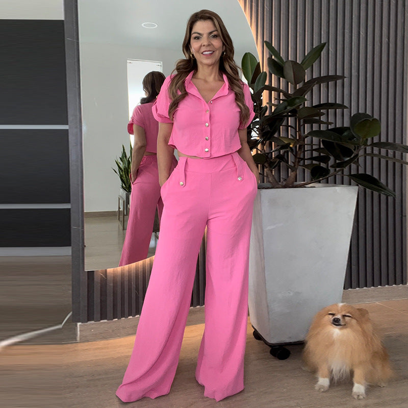 Women's Autumn New Fashion Irregular Short Shirt Wide Leg Trousers Casual Suit