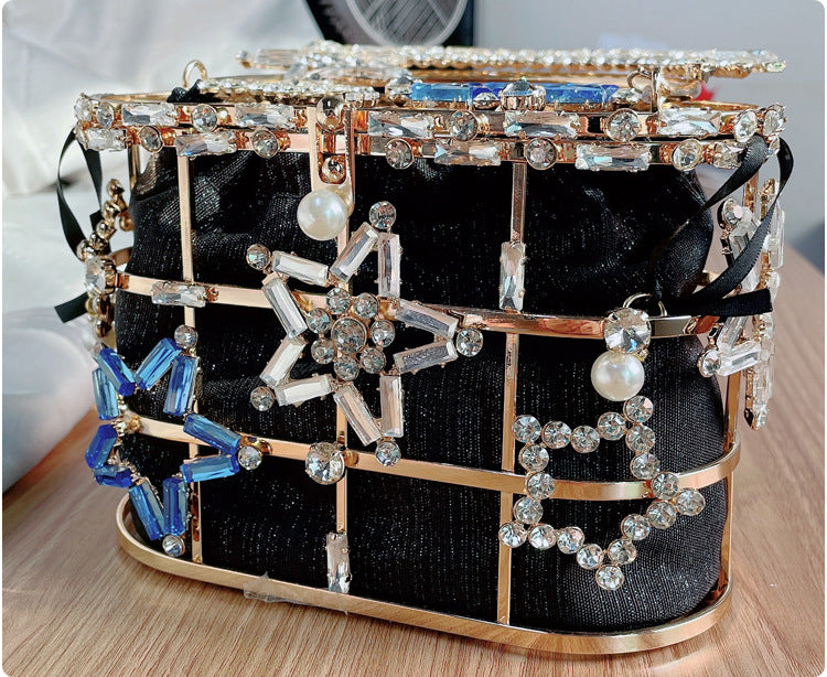 Summer New Popular Diamond-Encrusted Niche Diy Dinner Party Pearl Hand-Held Diagonal Banquet Bag