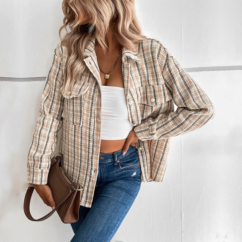 Chic & Cozy: Autumn/Winter Small Fragrance Design Retro Plaid Cardigan Shacket