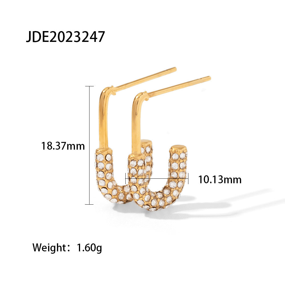 5pcs 18K Gold-Plated Stainless Steel U-Shaped White Square Crystal Zircon Earrings Women's Daily Fashion Earrings