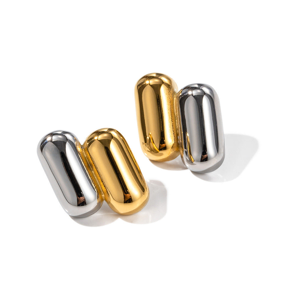 5pcs 18K Gold Stainless Steel Double-Color Earrings Style Gold And Silver Matching Color Titanium Steel Earrings Women's Fashion Personality Earrings
