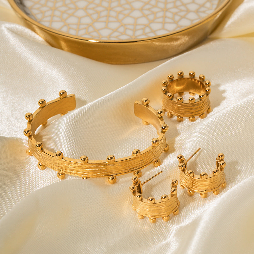 5pcs New Fashion 18K Gold Stainless Steel Wood Grain C-Shaped Earrings Ruffled Earrings Fashion Earrings