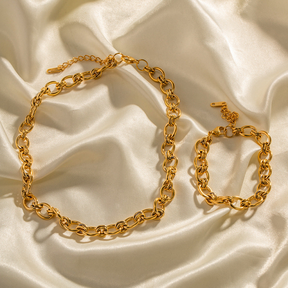 5pcs 18K Gold Plated Chain Stainless Steel Bracelet All-Match Titanium Steel Non-Fading Bracelet Jewelry