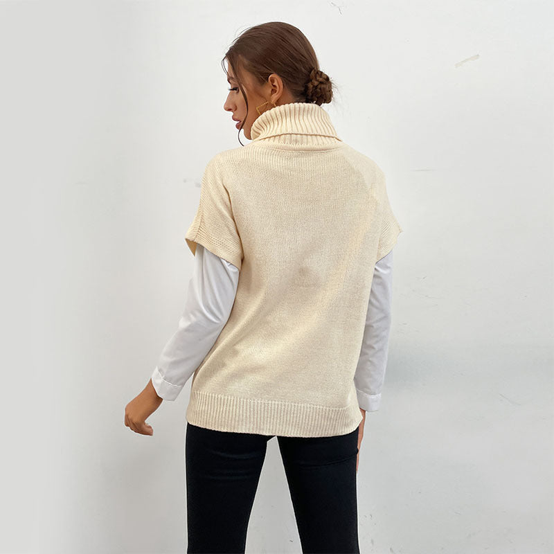 Autumn and Winter Chic Solid Color Twist Turtleneck Short-Sleeve Sweater - New Women's Fashion