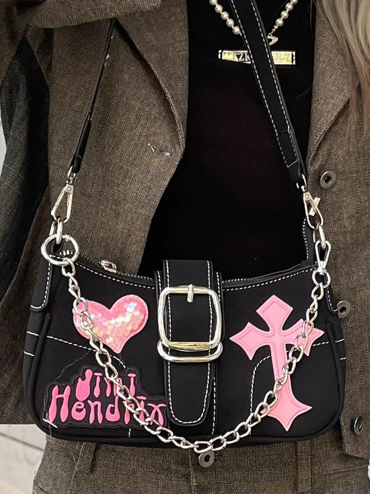Bag Niche Design Single Shoulder Underarm Bag Chain Millennium Sweet Cool Baguette Bag Y2K Hottie Motorcycle Crossbody Bag