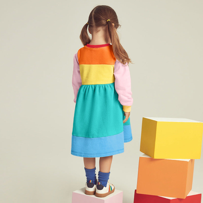 Girls' Hoodie Autumn Cotton Children's Dress Color Matching Girls' Dress