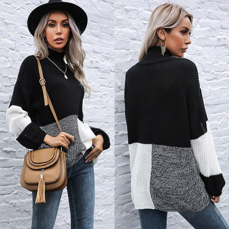Autumn Long-Sleeved Bottom Color Matching Loose Turtleneck Sweater Sweater Woman