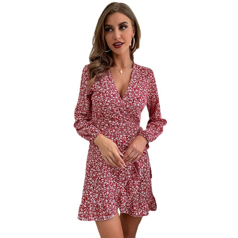 New Spring Women's New One-Piece Long-Sleeved Red Dress