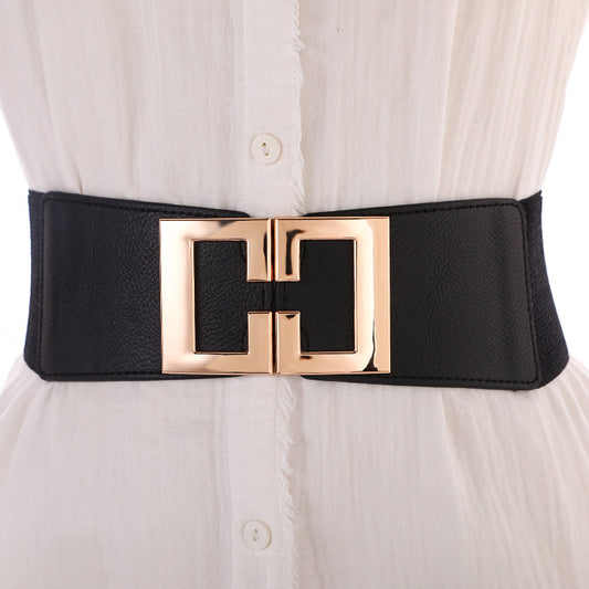 Women Elastic Elastic Waist Cover Four Seasons Casual Fashion Korean Version Decorative Buckle Dress Belt