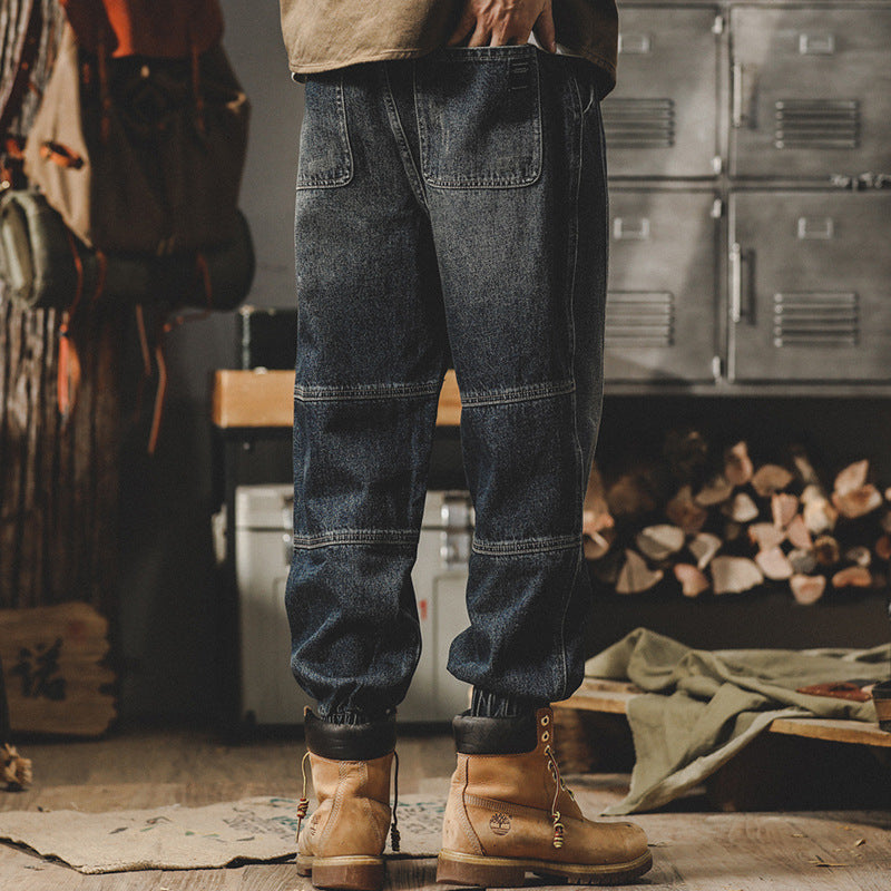 Heavy Vintage Cargo Pants Men Spring And Autumn Loose Large Size Jeans Men Autumn Bunched Feet Wide Leg Casual Pants