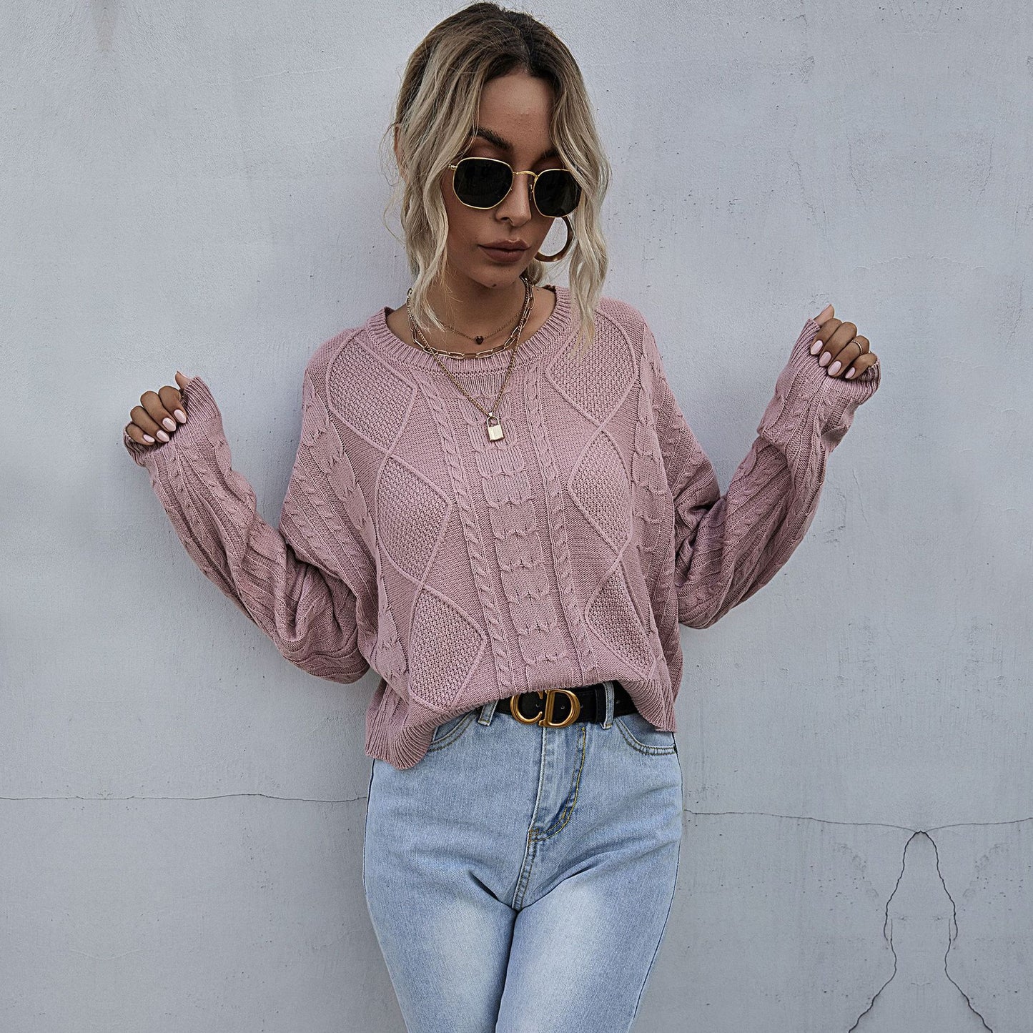 Solid Color Knitted Long Sleeve Twist Sen Short Bottom Sweater