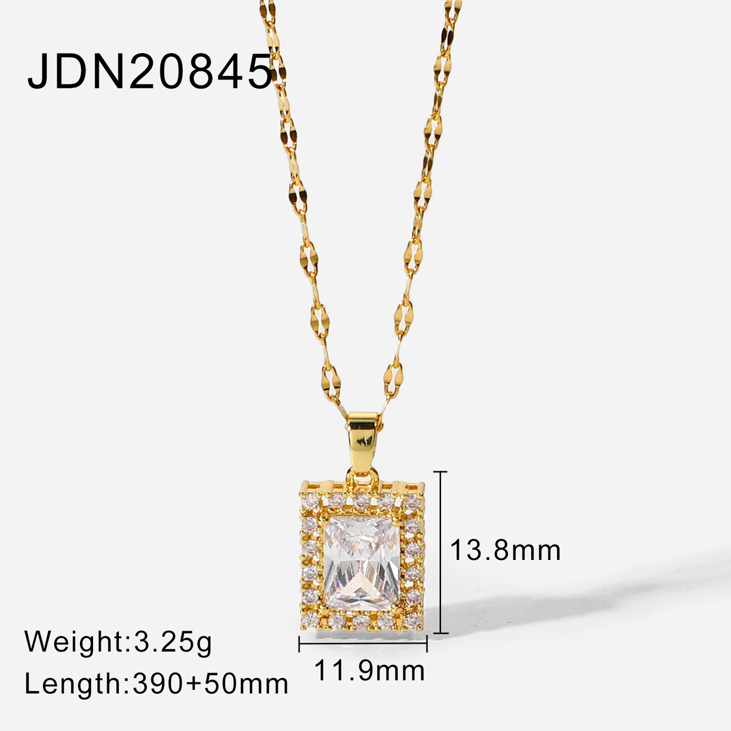 5pcs 18K Gold-Plated Stainless Steel Jewelry Hanging Square White Cubic Zircon Pendant Necklace For Women