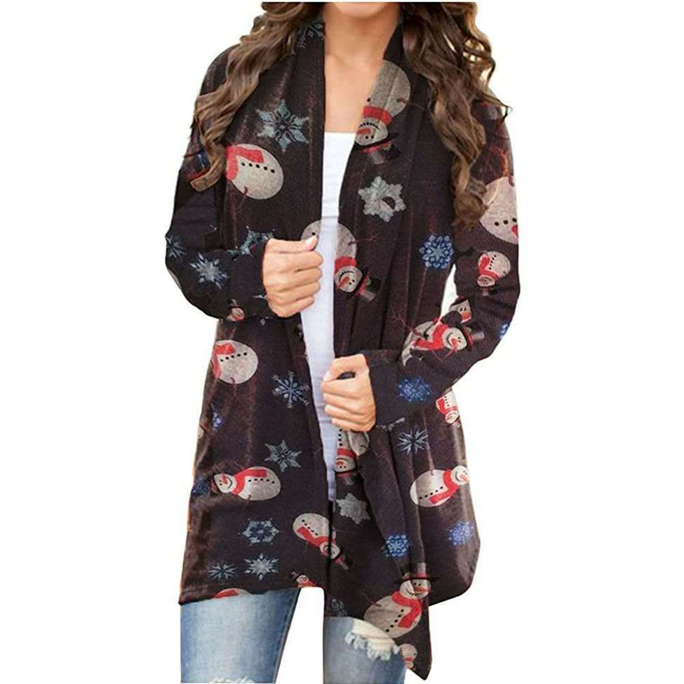 Women's Christmas Printed Long-Sleeved Sweater Cardigan Top Coat