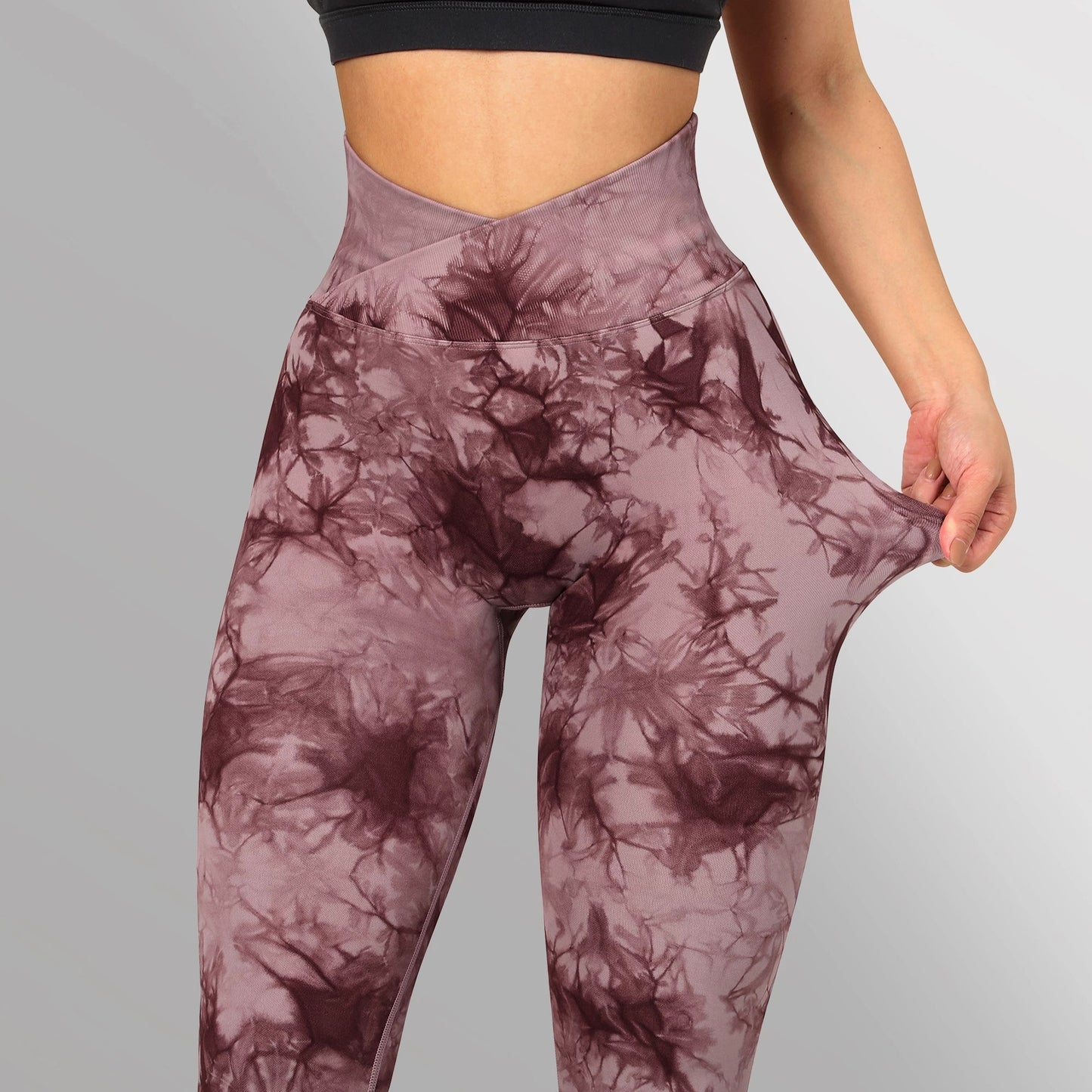 Cross Waist Tie-Dye Seamless Knit Tight Hip Lift Yoga Pants Women's Peach Hip Fitness