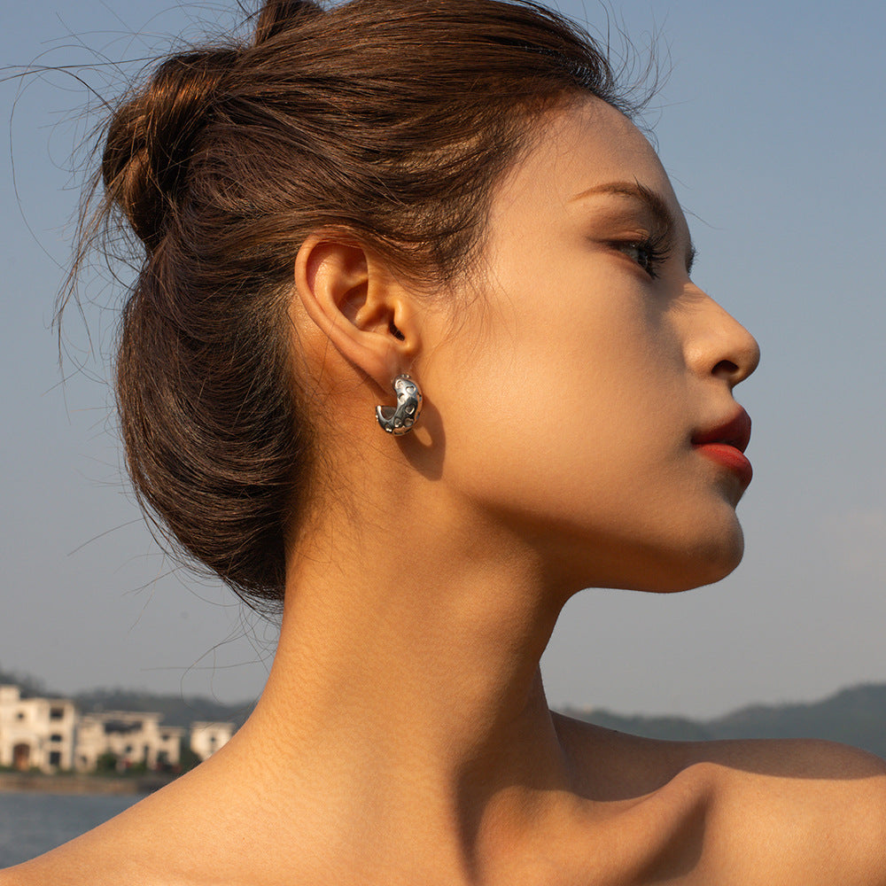 5pcs 18K Gold Plated Stainless Steel Classic 18K Gold Stainless Steel Embossed Heart C Shaped Earrings Women's Fashion Earrings Accessories
