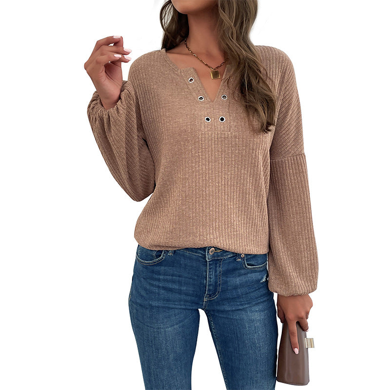 New Fashion Autumn Women's Solid Color V-Neck Knitwear Women