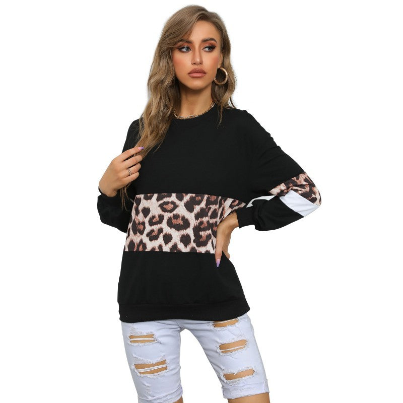 Casual Mid-Length Leopard Print Long-Sleeve Hoodie for Women