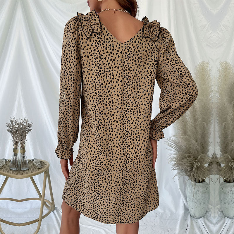New Autumn New Women's Long-Sleeved Leopard Print Loose Dress