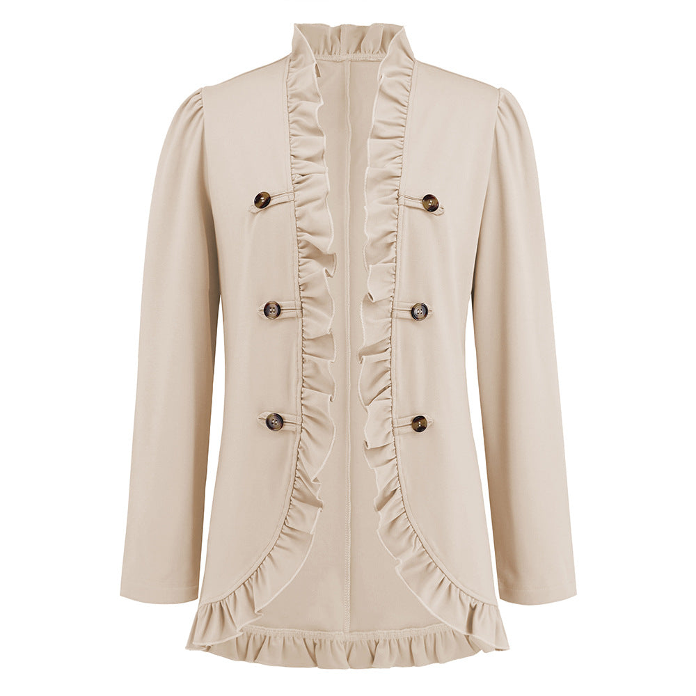 Women's Ruffled Cardigan Button Small Coat Autumn And Winter New Long-Sleeved Short Small Suit