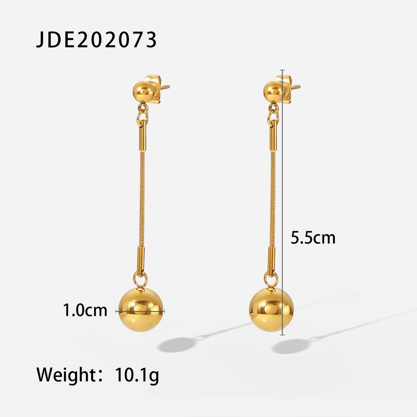 5pcs Light Luxury Cold Women's Earrings 18K Gold Titanium Steel Earrings Niche Design Sense Long Small Gold Ball Pendant Earrings