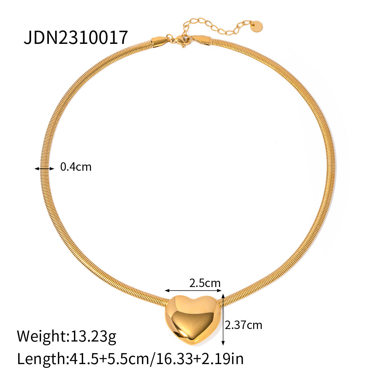 5pcs Fashion Popular 16K Gold Stainless Steel Flat Snake Chain Love Pendant Necklace