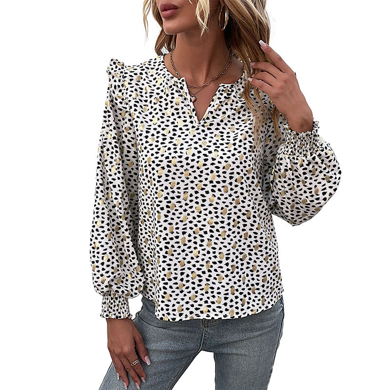 Fashion Women's Spring New Long-Sleeve Hot Gold Ruffled Shirt