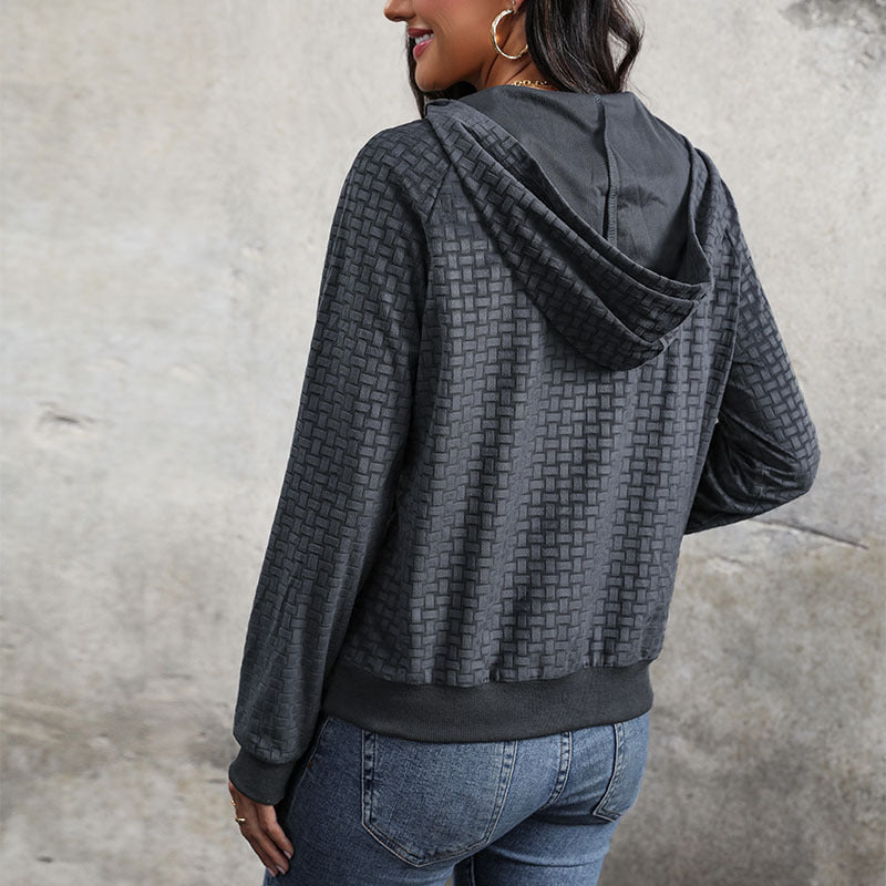 Fashion Long-Sleeved Women's T-Shirt Autumn And Winter V-Neck Top Loose Casual Plaid Hoodie