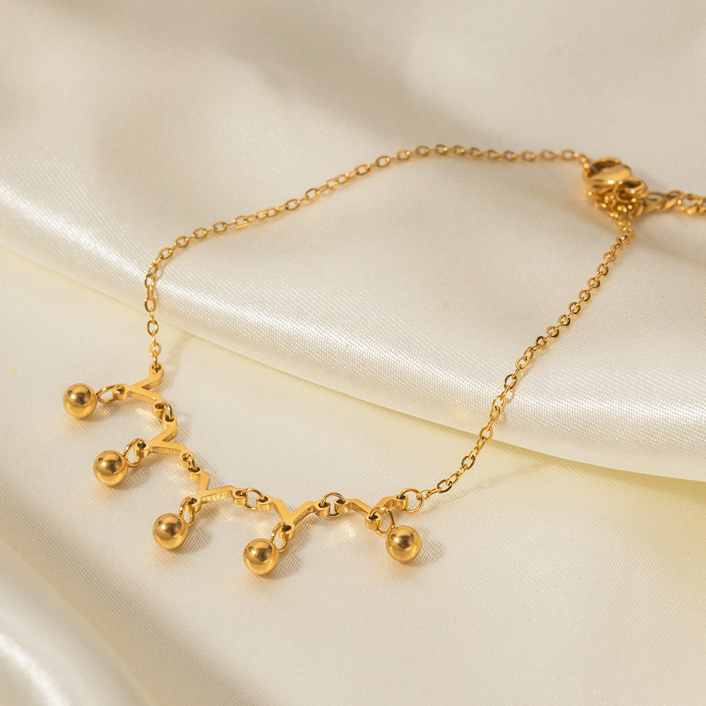 5pcs Women's New Titanium Steel Anklet 16K Gold Stainless Steel Y-Shaped Small Gold Ball Pendant Anklet Jewelry