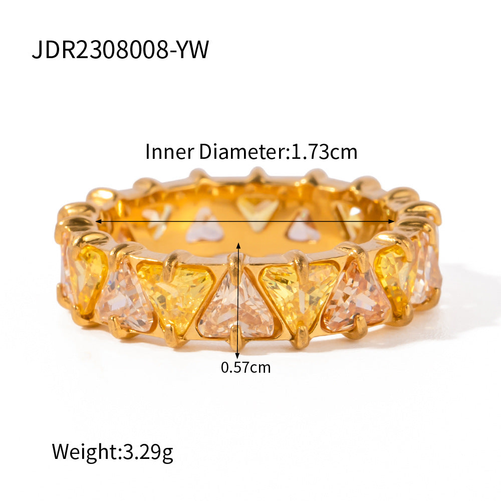 5pcs 18K Gold Stainless Steel Inset Triangular Zircon Ring Does Not Fade Niche Jewelry