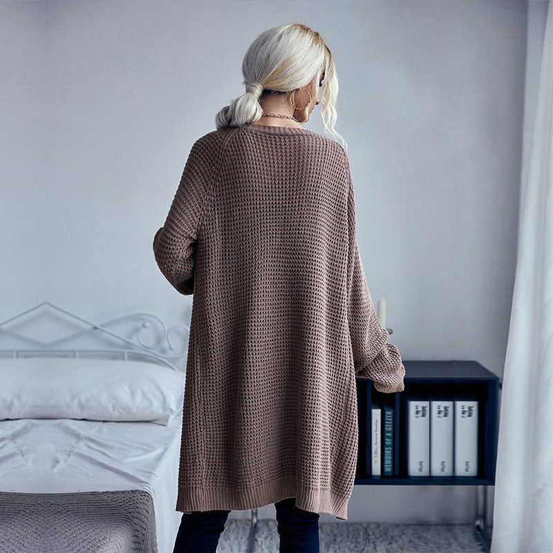 Autumn And Winter Women's Solid Color Long Cardigan Sweater Coat
