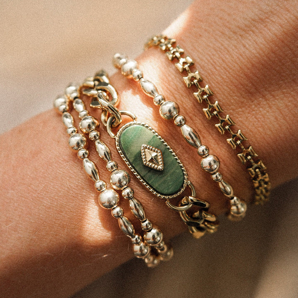 5pcs National Style Inlaid African Jade Retro Bracelet Does Not Fade Light Luxury Niche Titanium Steel Bracelet