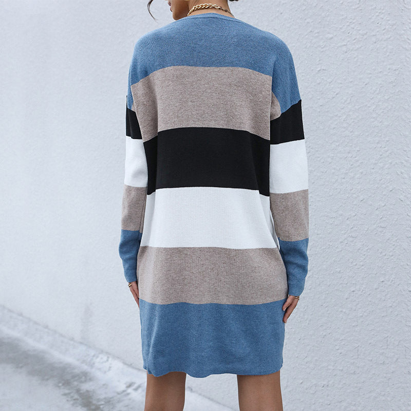 Fashion Women's Early Autumn Leisure Color Long-Sleeved Sweater Dress