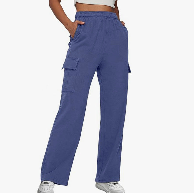 New Autumn And Winter Overalls Solid Color High Waist Slimming Design Sense Pocket Straight Leg Wide Loose Pants Women