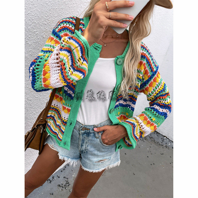 Rainbow Striped Sweater Cardigan for Women