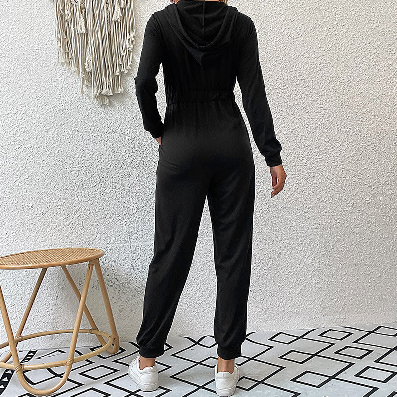 New Autumn And Winter Women's Solid Color Cargo Casual Jumpsuit