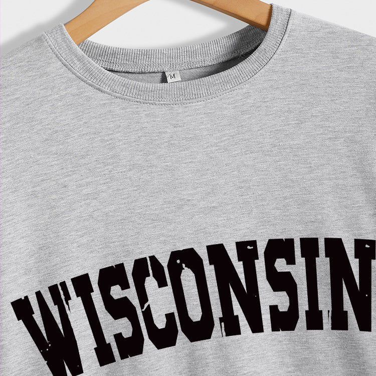 Women's Autumn And Winter Clothing Wisconsin Letter Print Casual Loose Round Neck Hoodie