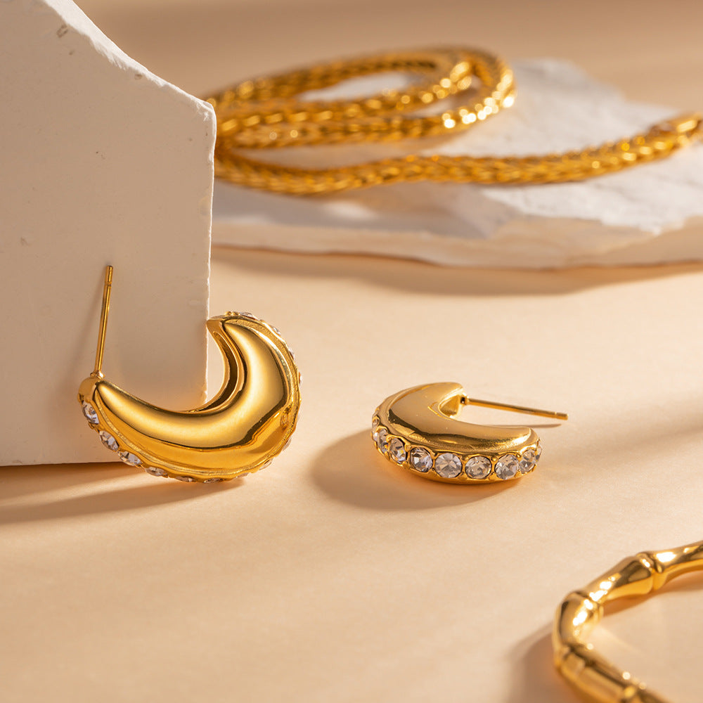 5pcs Fashion 18K Gold Plated Diamond Set Stainless Steel Earrings High Design Fashion All Matching Earrings