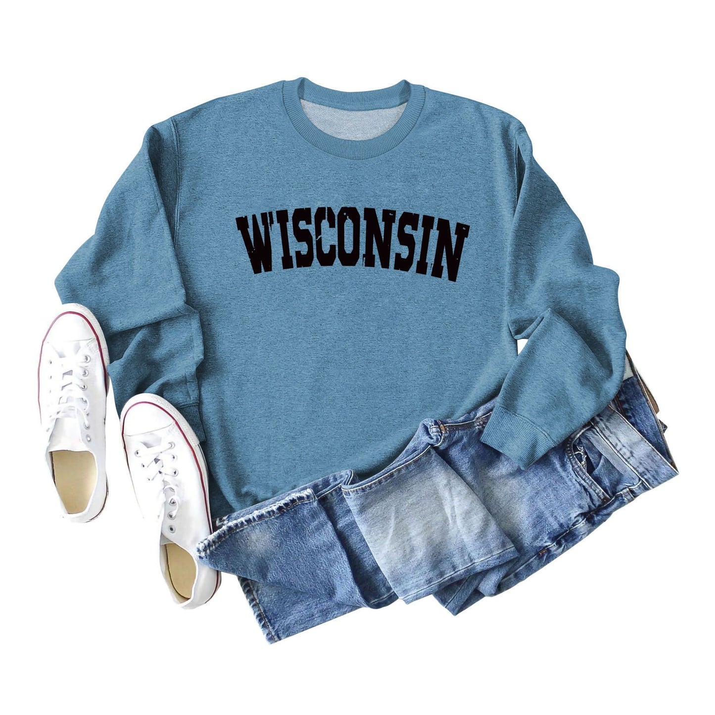 Women's Autumn And Winter Clothing Wisconsin Letter Print Casual Loose Round Neck Hoodie