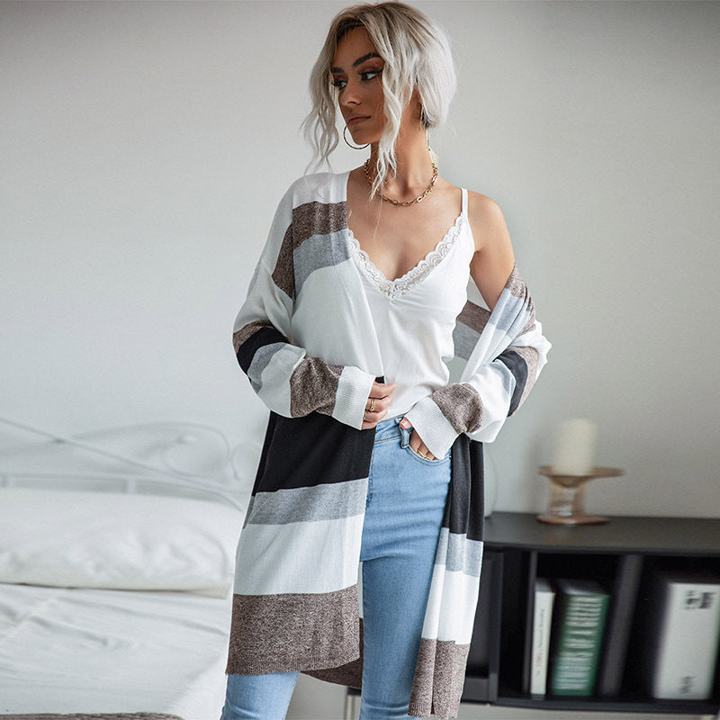 Fashion Women's Thin Long-Sleeved Color Sweater Cardigan Outside To Wear